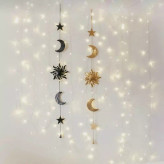 ریسه ماه و خورشید دستساز طلایی و مشکی برای دکوراسیون اتاق خواب