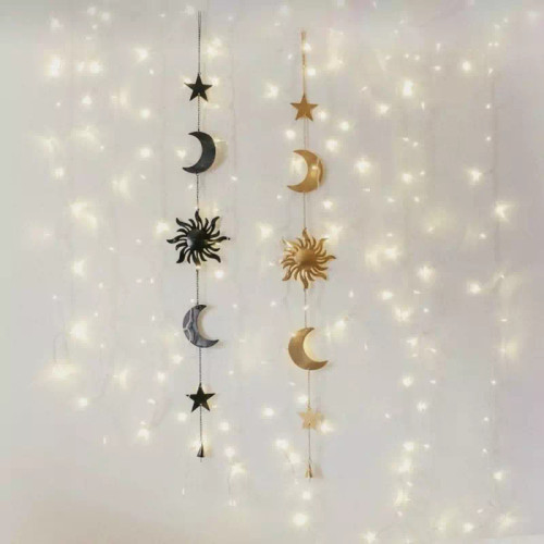 ریسه ماه و خورشید دستساز طلایی و مشکی برای دکوراسیون اتاق خواب